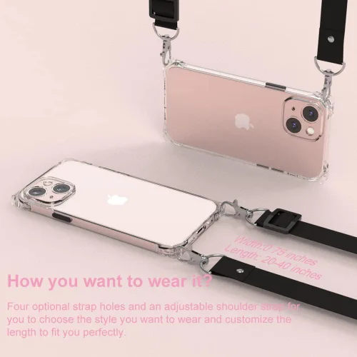 Vista 2 de Funda transparente para iPhone 13 con correa cruzada ajustable desmontable, ajuste delgado, funda protectora a prueba de golpes con cordón de hombro