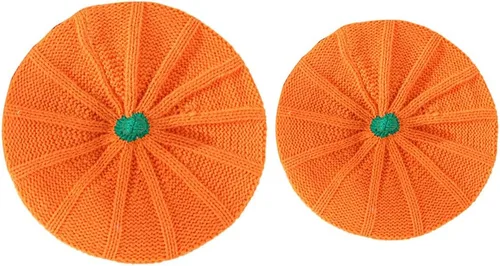 Vista 3 de Gorro de boina de punto de calabaza, gorro de felpa para niños pequeños, lindo gorro cálido de invierno para bebé, madre, adulto, Halloween
