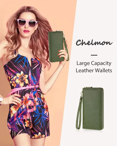 Vista 7 de Chelmon - Monedero para mujer de cuero genuino con bloqueo de señal RFID, para tarjetas de crédito