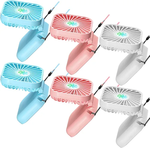 Vista 8 de Hortsun 6 piezas de collar portátil a granel, mini ventilador de mano personal recargable por USB, pequeños regalos de refrigeración plegables