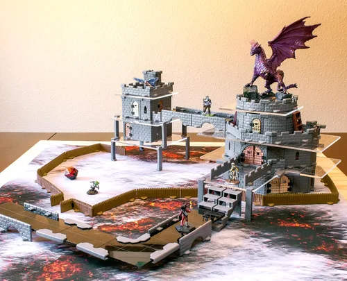 Vista 6 de Dirt Cheap Dungeons Baron Castle Set – Kit modular de 451 piezas de mega-fortaleza – 53 pies de paredes lineales para cuadrícula de 1 pulgada TTRPG
