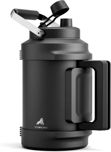 Vista 11 de POWCAN Botella de agua aislada de 64 onzas, tapa de boquilla de popote 2 en 1, mango doble, a prueba de fugas, mantiene el frío 48 horas, botella