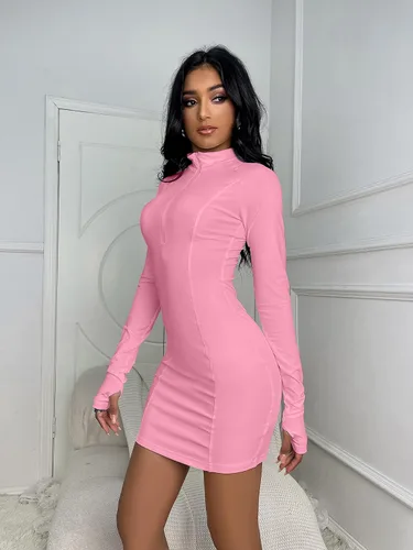 Vista 4 de LAXiMU Vestidos ajustados para mujer, casual, manga larga, sexy, para fiesta, club, mini vestido