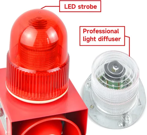 Vista 5 de Sensor de movimiento sirena de alarma 120dB cuerno ajustable impermeable LED luz estroboscópica sirena detector de movimiento sistema de alarma