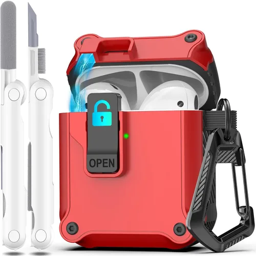 Vista 185 de R-fun Funda de carga compatible con AirPods de 2ª generación 2019, 1ª generación 2016, protección completa contra caídas, tapa desplegable