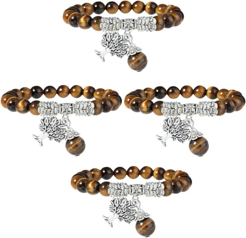 Vista 3 de SUNYIK Pulsera elástica de piedra redonda hecha a mano para mujeres y hombres, hilo de 7 pulgadas