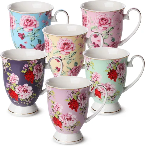Vista 8 de BTT- Tazas de café grandes, 12 onzas, juego de 4, tazas florales para tazas de café, porcelana de porcelana, taza de té