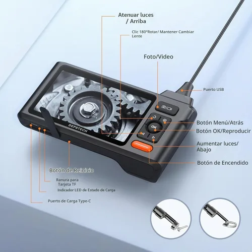 Vista 9 de Herramienta de boroscopio de triple lente, cámara endoscopio DEPSTECH con pantalla IPS de 5 pulgadas y luces, cámara de inspección de alcantarillado