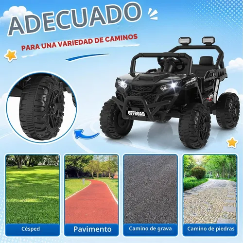 Vista 7 de Winado 12V Ride on Off-Road UTV, coche eléctrico para niños con control Negro