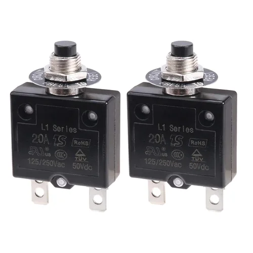 Vista 6 de 2 piezas de disyuntor térmico de 3 A, disyuntor de protector térmico de sobrecarga con botón de reinicio manual 32V DC 125/250V AC 3A con cables
