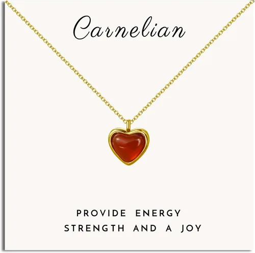 Vista 8 de SmileBelle Collar de corazón para mujer, collar de cornalina roja de Dorado