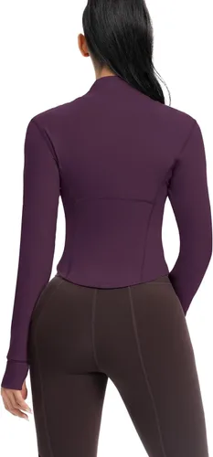Vista 64 de AVGO Chaquetas de entrenamiento recortadas para mujer, con cremallera, ajustadas, atléticas, con agujeros para el pulgar