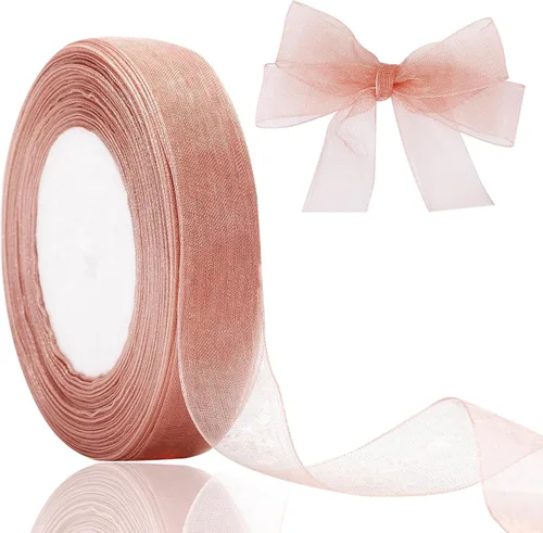 Vista 8 de Joycraft - Cinta de organza transparente rosa de 3/4 pulgadas, cinta de gasa de 50 yardas, cinta de tul para ramo de flores, cintas de envoltura