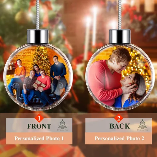 Vista 6 de DXDOING Adornos de Navidad personalizados 2024, bola de fotos personalizada, adornos de imagen de doble diapositiva para decoración, regalos