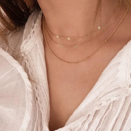 Vista 4 de Tewiky Collar de cadena de oro para mujer, chapado en oro de 14 quilates, collar de cadena de caja de ondas con cuentas finas, collar de oro