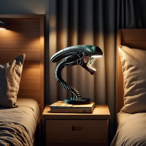 Vista 6 de Luz nocturna de monstruo espacial, lámpara de mesa de resina de película 3D, decoración LED de ciencia ficción, regalo personalizado hecho a mano #2