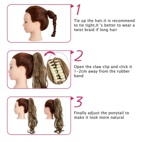 Vista 5 de OMGREAT Extensión de cola de caballo de 18 pulgadas de largo, extensiones de cabello rizado de una pieza con clip en cola de caballo sintéticas