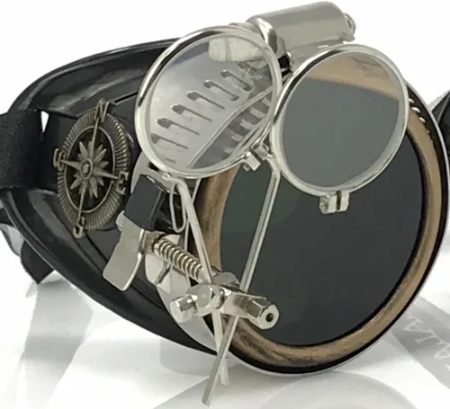 Vista 20 de UMBRELLALABORATORY Gafas de estilo victoriano Steampunk con diseño de brújula y lupa ocular, gafas para rave