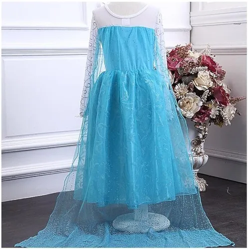 Vista 8 de Disfraz de Elsa de Frozen para niñas, vestido de cosplay de tul con flores de copo de nieve