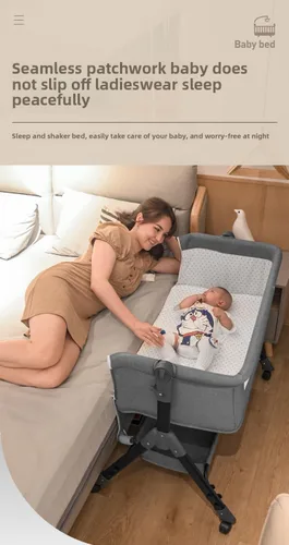 Vista 5 de Next to Me - Cuna cuna plegable para bebé, cuna para dormir conjuntamente, cuna convertible para cama infantil (X3 gris)
