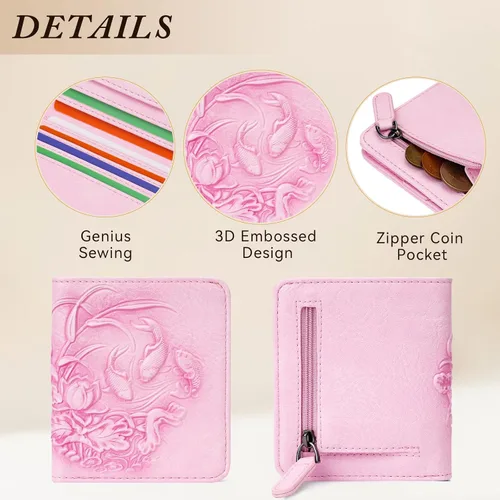 Vista 4 de MEITRUE Cartera pequeña para mujer, cartera delgada RFID para mujer, tarjetero con ventana de identificación, 04-Rosa claro, Pequeña, Moderno