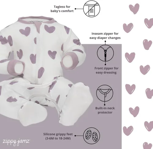 Vista 57 de ZippyJamz - Pijama orgánica para bebé con pies y cremallera para cambiar pañales fácil y rápido