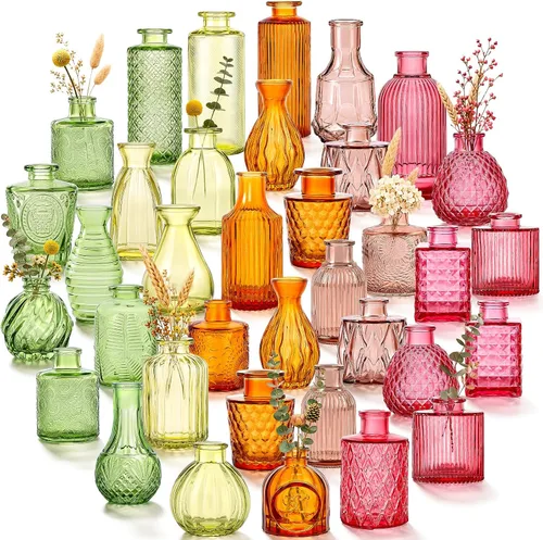 Vista 19 de UPBUD Juego de 5 jarrones de cristal ámbar, pequeños jarrones marrones para flores Mini jarrones a granel para decoraciones de boda, jarrón