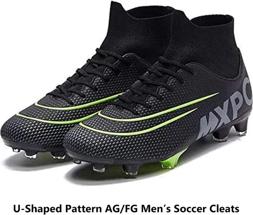 Vista 2 de Botines de fútbol para hombre, zapatos de fútbol de caña alta, con cordones, antideslizantes, botas profesionales de césped firme para exteriores