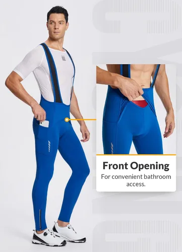 Vista 2 de BALEAF Pantalones de ciclismo de invierno para hombre, con acolchado 4D, térmicas, resistentes al agua, para ciclismo, para clima frío, bolsillos