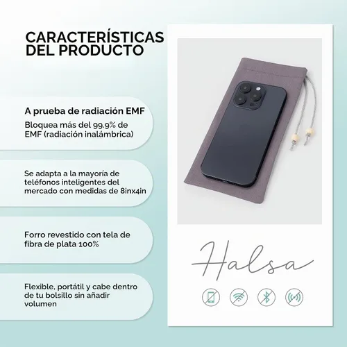 Vista 2 de Halsa Funda protectora EMF Shield para teléfono celular - Funda anti-EMP con bloqueo de señal - Estuche de protección para smartphone contra Gris