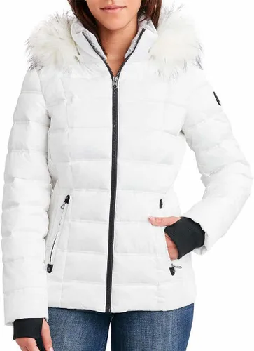Vista 8 de Nautica Chaqueta acolchada de peso medio con capucha y ribete de piel sintética para mujer Negro