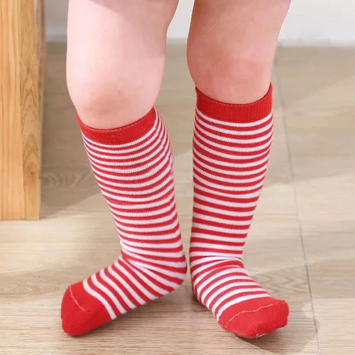 Vista 2 de Zando Calcetines deportivos de algodón con tres rayas para niños y niñas, uniforme de tubo, lindo tubo hasta la rodilla