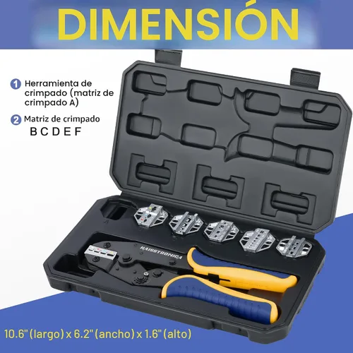 Vista 3 de haisstronica Juego de 6 herramientas de crimpado - Herramienta de crimpado de cables con trinquete para termorretráctil, nylon aislado, no aislado