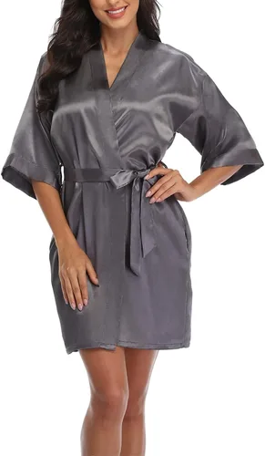 Vista 2 de Bata corta de satén para mujer, bata de baño sedosa, para boda, fiesta de novia