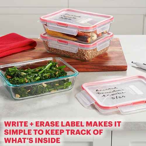 Vista 5 de Pyrex Freshlock - Juego de 10 recipientes de vidrio herméticos para almacenamiento de alimentos de tamaños variados, sin tóxicos, con tapas