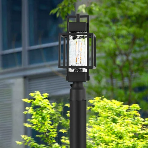 Vista 7 de 18" H Lámpara de poste al aire libre de atardecer hasta el amanecer 120V cableada, lámpara de poste de aluminio impermeable con base de montaje