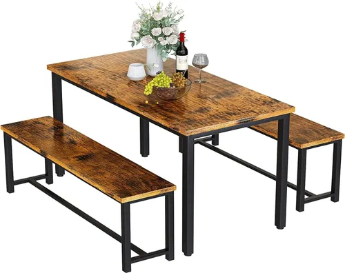 Vista 9 de Recaceik Juego de mesa de comedor para 4, juego de mesa de cocina con 2 bancos, juego de mesa de comedor de 3 piezas, mesa de cocina moderna