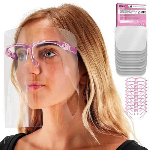 Vista 9 de TCP Global Salon World Protectores Faciales de Seguridad con Marcos de Gafas Rosas (Paquete de 4) - Protectores Faciales Completos Ultra