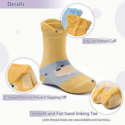 Vista 3 de Calcetines de algodón para bebés y niños pequeños con empuñaduras, antideslizantes, 6