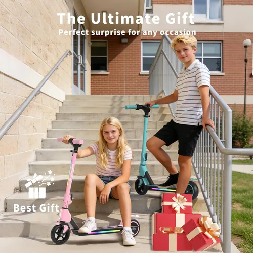 Vista 7 de SIMATE Electric Scooter for Kids Ages 6-14, 3 Adjustable Heights 34"/37"/39", LED Display & Colorful Lights, Foldable Kids Electric Scooter, 8.7 MPH