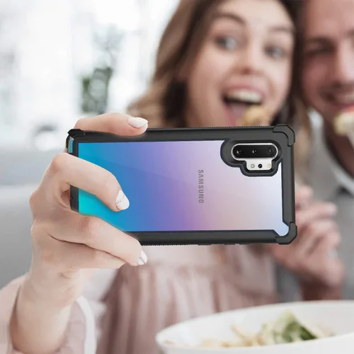 Vista 6 de Funda para Samsung Galaxy Note 10 Plus con protector de pantalla, carcasa protectora híbrida de doble capa a prueba de golpes de acrílico para Negro