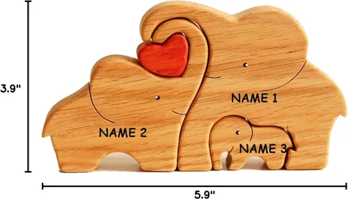 Vista 3 de Rompecabezas de madera de elefante personalizable, pieza decorativa de roble para decoración del hogar y miembro reflexivo, 3