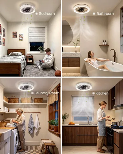 Vista 8 de Lámpara de ventilador de techo con control remoto y extensor, ventilador de Blanco