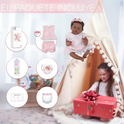 Vista 7 de KSBD Reborn Baby Doll Black Girl – Muñeca realista de 18 pulgadas afroamericana recién nacida hecha a mano con cuerpo suave y peso real y accesorios