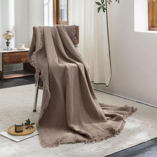 Vista 25 de FOSSA Manta de Muselina con Flecos - Gasa de Algodón 100% de 4 Capas Súper Suave y Transpirable - Manta Decorativa Ligera y Refrescante para Cama