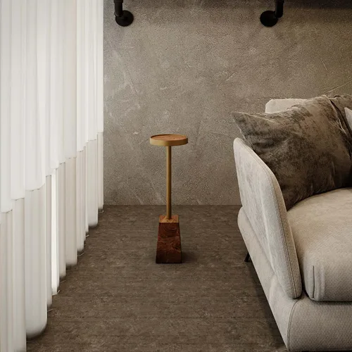 Vista 5 de Maya - Mesa decorativa redonda pequeña en metal sólido y madera, 8 x 8 x 25 pulgadas