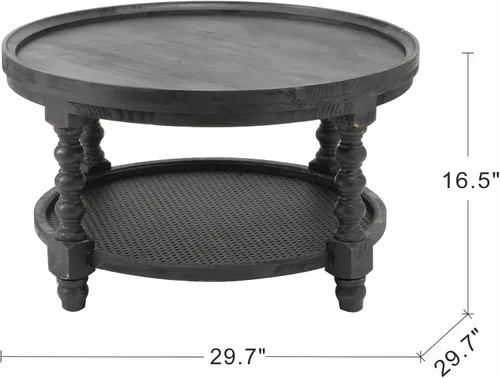 Vista 2 de Mesa de centro redonda de madera rústica de 29.7 pulgadas, 2 niveles