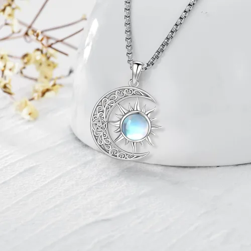 Vista 232 de Collar de pentagrama de plata de ley con triple luna, diosa celta, nudo celta, nudo de brujas, Ankh, sol y luna, Hécate, lilith, Santa Muerte