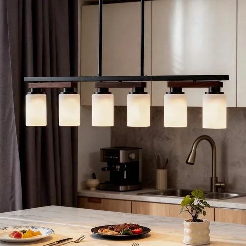 Vista 22 de 4 lámparas de isla de cocina y accesorios de iluminación de comedor de granja sobre mesa, colgante rústico ajustable para techo - Diseño giratorio