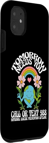 Vista 3 de iPhone 11 Retro Tomorrow Needs You 988 Funda de concientización sobre prevención del suicidio